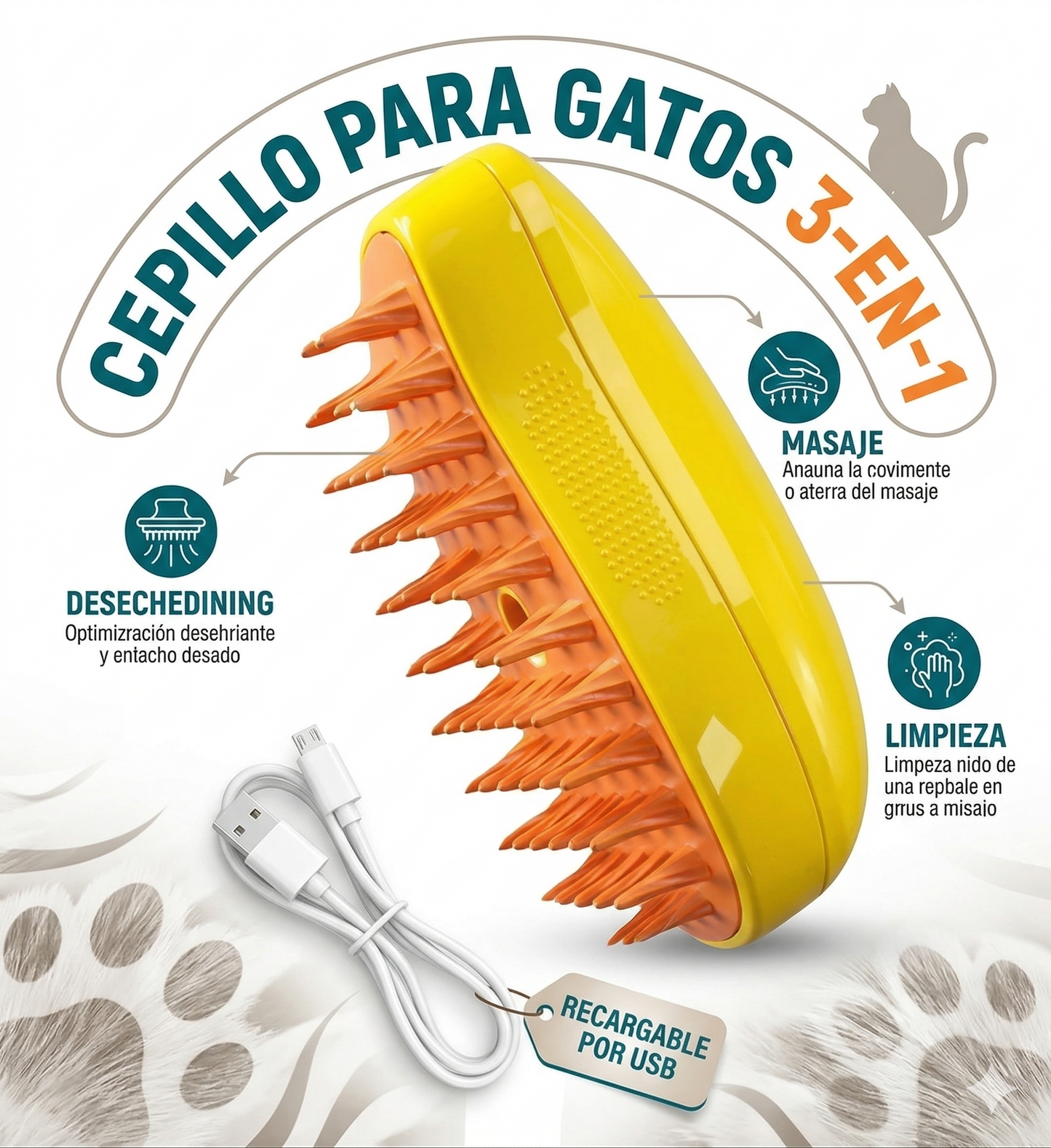 Cepillo A Vapor Para Mascotas 3 en 1